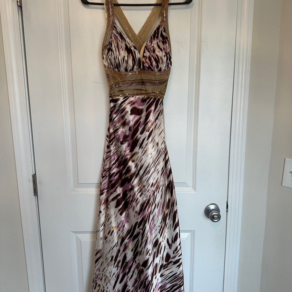 Dave & Johnny Brown Cream Maxi Dress Halter Neckline